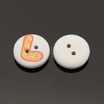 Mixed Styles 2-Hole Flat Round Printed Wooden Sewing Buttons BUTT-M002-13mm-M-1