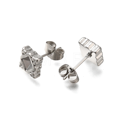 304 Stainless Steel Rhombus Stud Earrings for Women EJEW-M028-06S-1