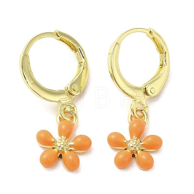 Flower Real 18K Gold Plated Brass Dangle Leverback Earrings EJEW-L268-009G-03-1