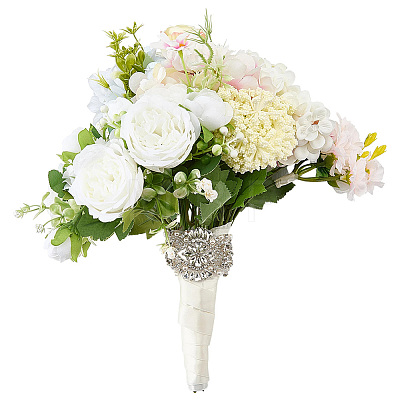 1Pc Plastic & Alloy & Polyester & Rhinestone Flower Bouquet Ribbon DIY-FG0010-32-1