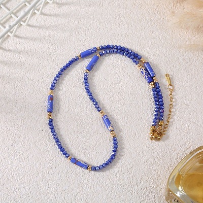 Dyed Natural Imperial Jasper Column and Glass Beaded Necklaces for Women CN0218-1