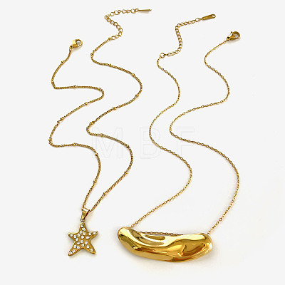 2Pcs 2 Styles 316L Surgical Stainless Steel Crystal Rhinestone Star Irregular Tube Pendant Necklaces WG0E33C-01-1