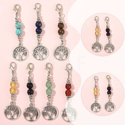 7Pcs Natural & Synthetic Gemstone and Alloy Pendant Decorations HJEW-FS00043-1