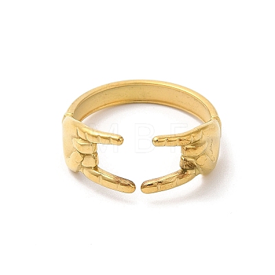 Ion Plating(IP) 304 Stainless Steel Hands Open Cuff Rings for Women RJEW-L107-002G-1