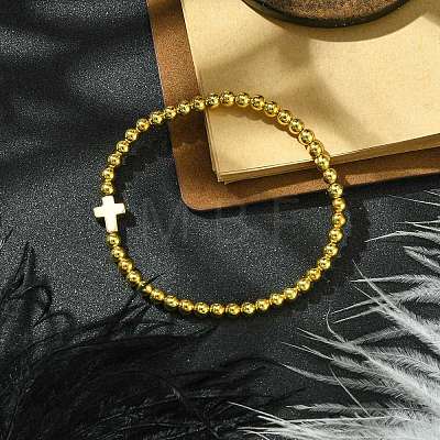 4mm Round Synthetic Non-magnetic Hematite Beaded Stretch Bracelets BJEW-JB10562-1