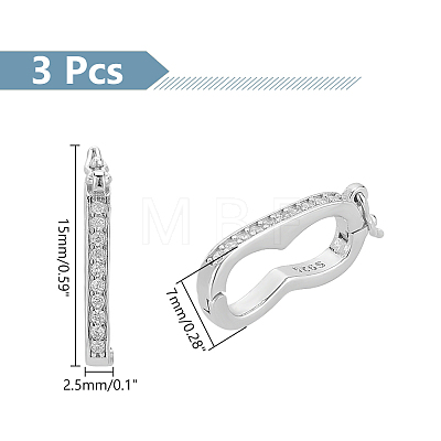   3Pcs Sterling Silver Cubic Zirconia Twister Clasps STER-PH0001-58-1