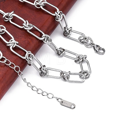 304 Stainless Steel Oval Knot Link Chain Necklaces for Women Men NJEW-P321-02P-1