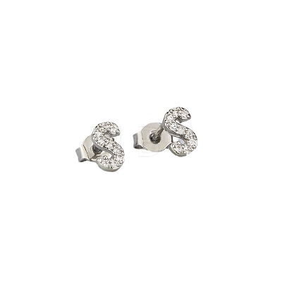Brass Micro Pave Clear Cubic Zirconia Stud Earrings FS-WGC2F12-19-1