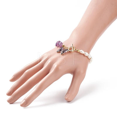 Glass Butterfly Charm Bracelet with Clear Cubic Zirconia BJEW-JB08640-03-1