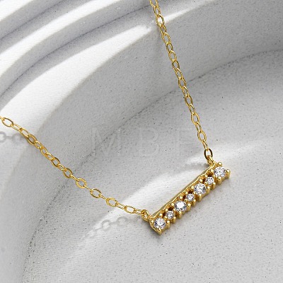 925 Sterling Silver Micro Pave Clear Cubic Zirconia Rectangle Pendant Necklaces for Women NJEW-D316-02G-1