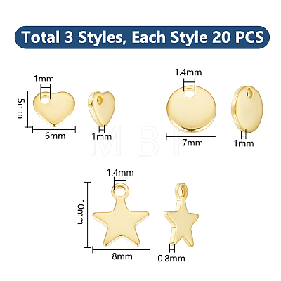 Unicraftale 60Pcs 3 Styles 201 Stainless Steel Charms STAS-UN0053-61-1