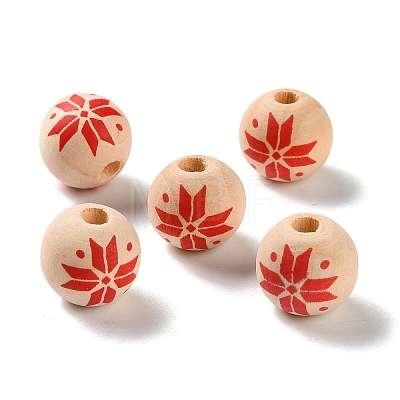 Printed Wood European Beads WOOD-Z002-08I-1