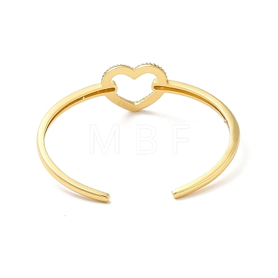 Clear Cubic Zirconia Hollow Out Heart Open Cuff Bangle BJEW-M231-10G-1