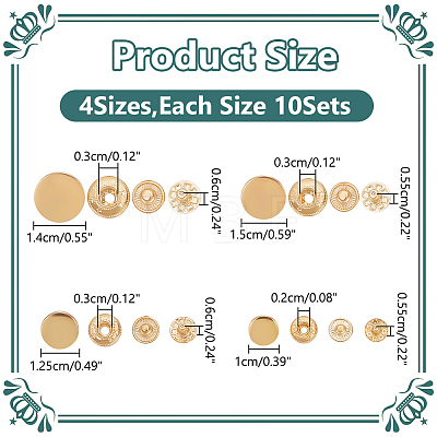 WADORN 40 Sets 4 Style Alloy Snap Button BUTT-WR0001-12-1