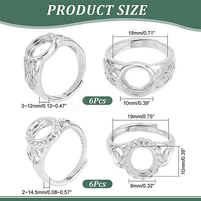 HOBBIESAY 12Pcs 2 Style Adjustable Brass Ring Shanks KK-HY0001-87-1