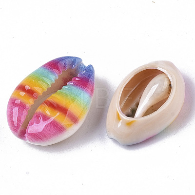 Printed Natural Cowrie Shell Beads X-SSHEL-R047-01-A06-1