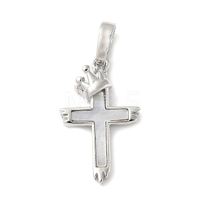 Brass Pave Natural White Shell Pendants KK-S522-01F-P-1