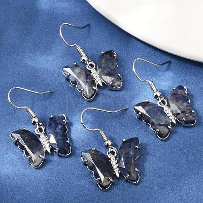 Natural Sodalite Brass Dangle Earrings EJEW-M081-01P-09-1