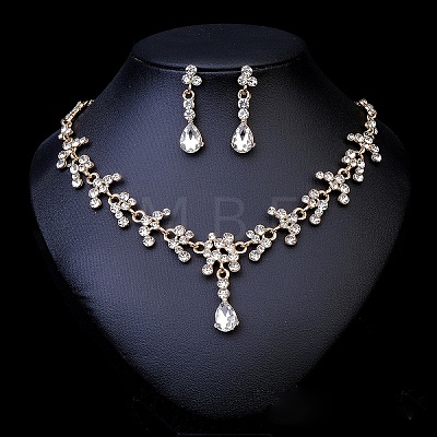 Alloy & Rhinestone Studs Earrings & Necklaces Set PW-WG1364A-08-1