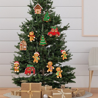 Christmas Gingerbread Man & Tree & House & Car Paper Pendant Decorations PW-WG3ABD1-01-1