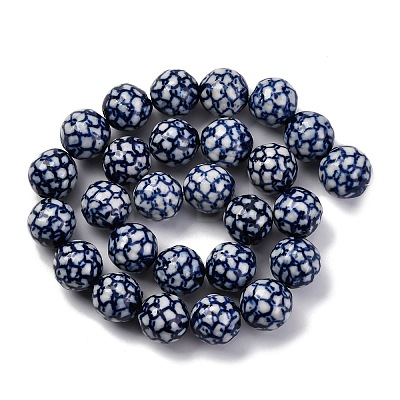 Handmade Blue and White Porcelain Beads Strands PORC-I027-04B-1