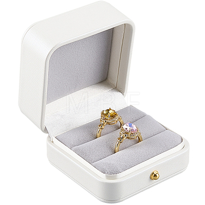 Square Imitation Leather Couple Ring Storage Boxes with Velvet Inside and Golden Findings CON-WH20005-23C-1