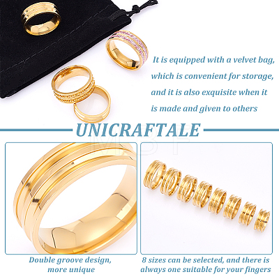 Unicraftale 16Pcs 8 Size 201 Stainless Steel Double Groove Band Ring for Men Women RJEW-UN0002-35G-1