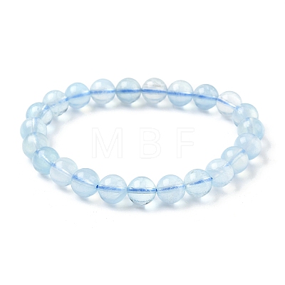Natural Aquamarine Round Bead Stretch Bracelets for Men Women BJEW-U034-01D-02-1