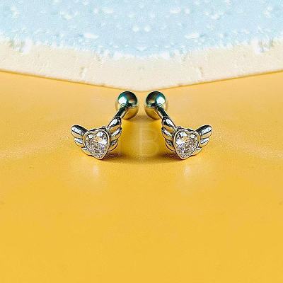 Angel Wing Heart 316L Surgical Stainless Steel Pave Cubic Zirconia Tongue Rings FS-WG901EE-01-1