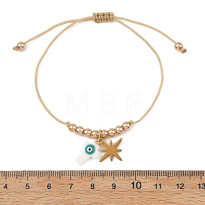 Religion Natural Shell Enamel Evil Eye and Stainless Steel Charm Nylon Cord Braided Bracelets BJEW-JB14285-1