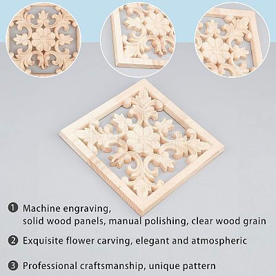 Natural Solid Wood Carved Onlay Applique Craft WOOD-FH0001-13-1