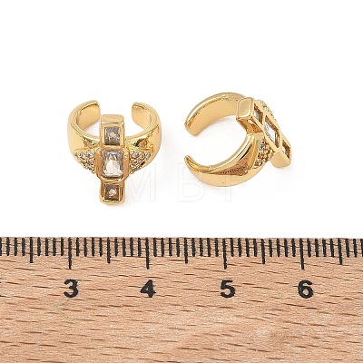 C-Shaped with Rectangle Brass Micro Pave Clear Cubic Zirconia Cuff Earrings EJEW-L316-01G-06-1