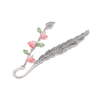 4Pcs 4 Colors Alloy Feather Bookmarks AJEW-TA00024-1