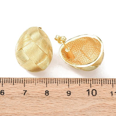 Woven Oval Brass Stud Earrings EJEW-D351-06G-1