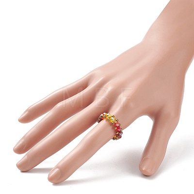 Glass Braided Bead Finger Ring for Women RJEW-JR00467-01-1