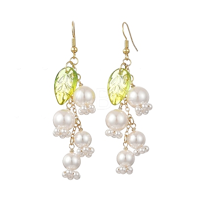 Shell Pearl & Glass Dangle Earrings EJEW-TA00821-1