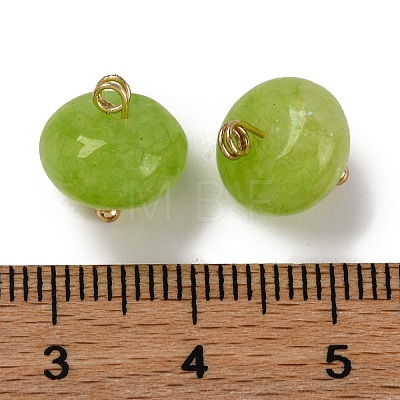 Natural White Jade Dyed Saucer Charms with Rack Plating Golden Tone Brass Bails KK-B103-17B-07-1