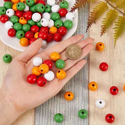 200Pcs 4 Colors Painted Natural Wood Beads sgWOOD-SZ0001-06-1