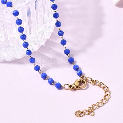 304 Stainless Steel with Glass Faceted Rondelle Bead Handmade Link Chain Birth Stone Necklaces for Women NJEW-G195-01G-11-1