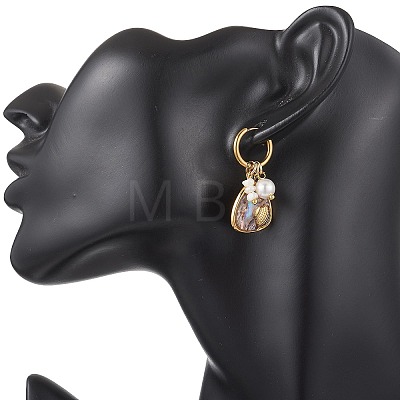 Abalone Shell Pendant Necklace & Hoop Earrings with Shell Pearl & Natural Freshwater Pearls SJEW-JS01379-01-1