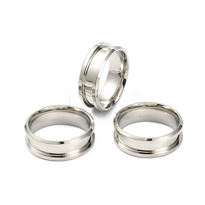 201 Stainless Steel Grooved Finger Ring Settings X-MAK-WH0007-16P-1
