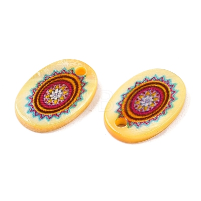 Natural Freshwater Shell Double Face Printed Oval Charms SHEL-T020-05G-1