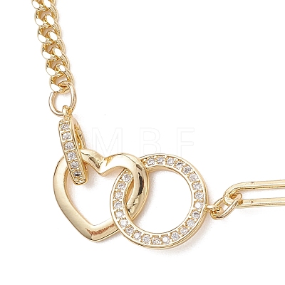 Brass Micro Pave Clear Cubic Zirconia Heart & Ring Link Bracelets BJEW-JB13159-1