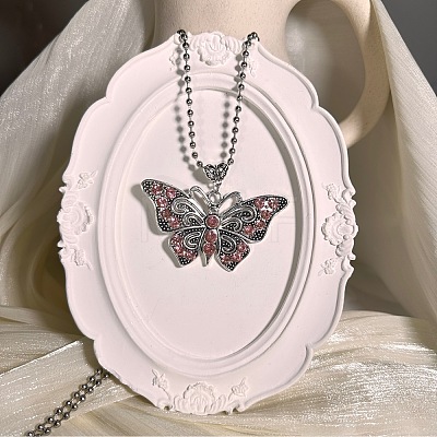 European Style Vintage Alloy Rhinestone Butterfly Pendant Ball Chain Necklaces for Women YE8712-2-1