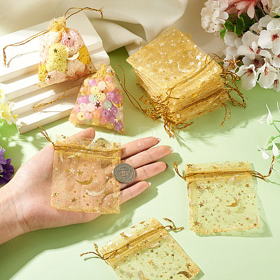 30Pcs Gold Stamping Moon Star Organza Drawstring Gift Bags ABAG-TA0002-21C-1