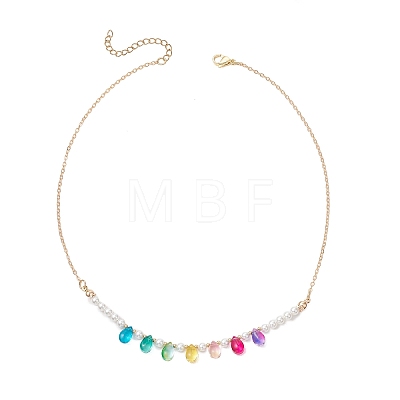 Glass & Shell Pearl Pendant Necklaces NJEW-TA00225-1