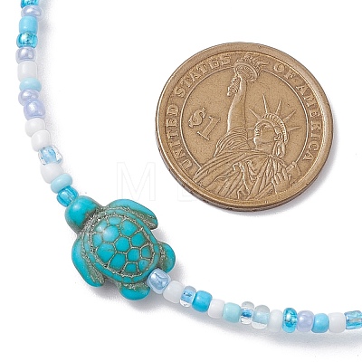 Summer Beach Sea Turtle Dyed Synthetic Turquoise & Glass Seed Beads Beaded Necklaces for Women NJEW-JN05081-01-1