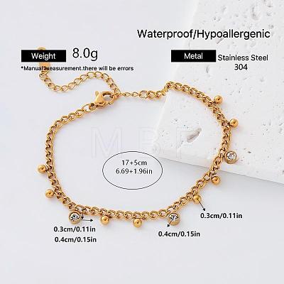 304 Stainless Steel Pave Clear Cubic Zirconia Charm Bracelets for Women EP0929-5-1