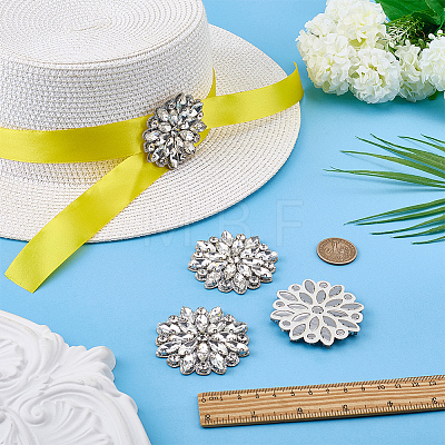 4Pcs Glass Rhinestone Flower Wedding Dress Accessories STIC-FG0001-11B-1