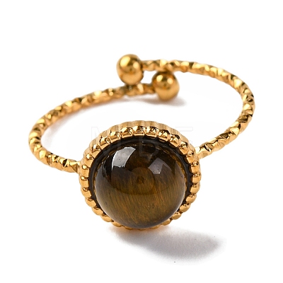 Round Natural Tiger Eye Finger Rings RJEW-Q822-01G-05-1